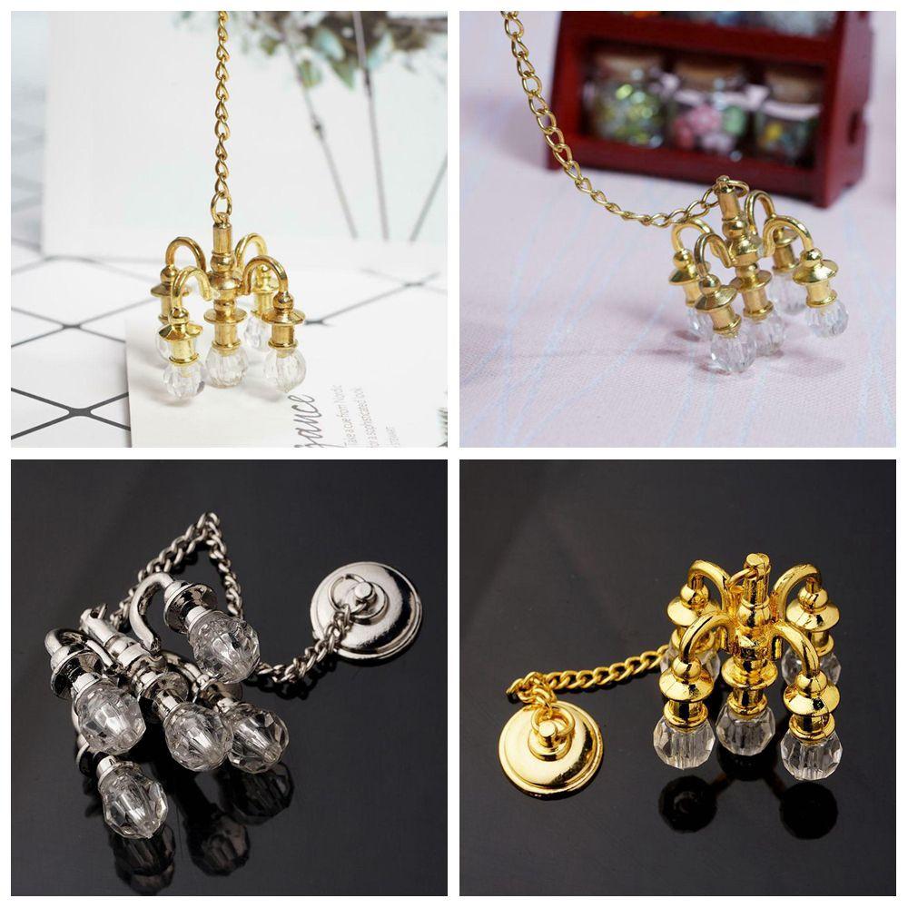 Mini Furniture Miniature Vintage Chandelier Doll Accessories Ceiling Lamp Model Dollhouse Ornament