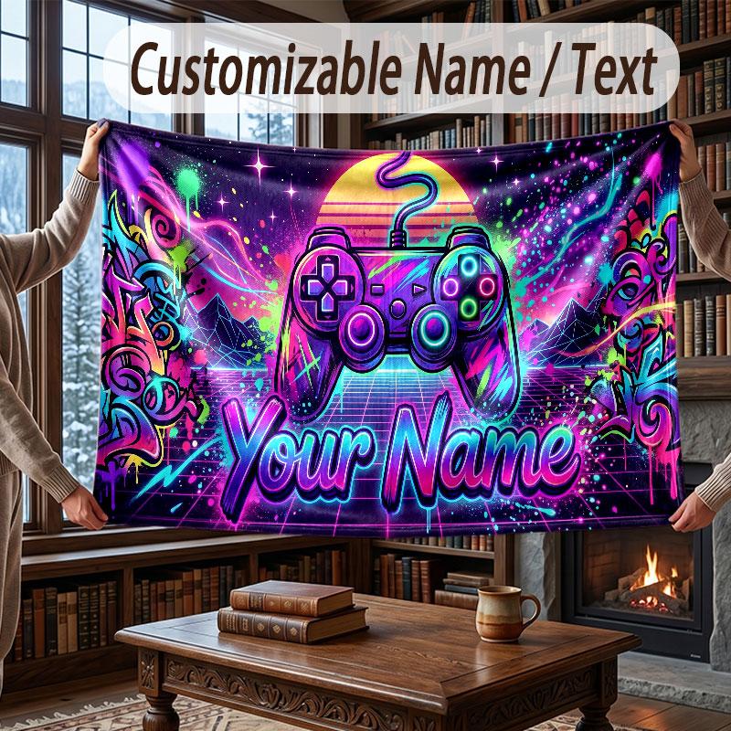 Neon Colorful Theme Throw Blanket Custom Name Text Personalized Blanket Soft Cozy Blanket for Home Sofa Bed