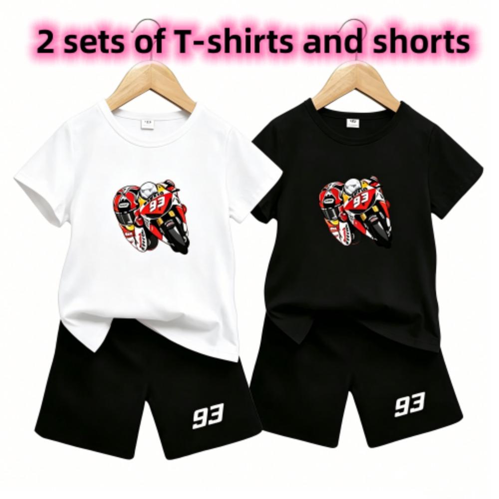 Outdoor Street Motorcycle Rennwagen Muster Druck Nr. 93 Kinder T-Shirt und Shorts 2-teiliges Set Sommer Haus Freizeit Outfit Jungen und Mädchen Sport Set