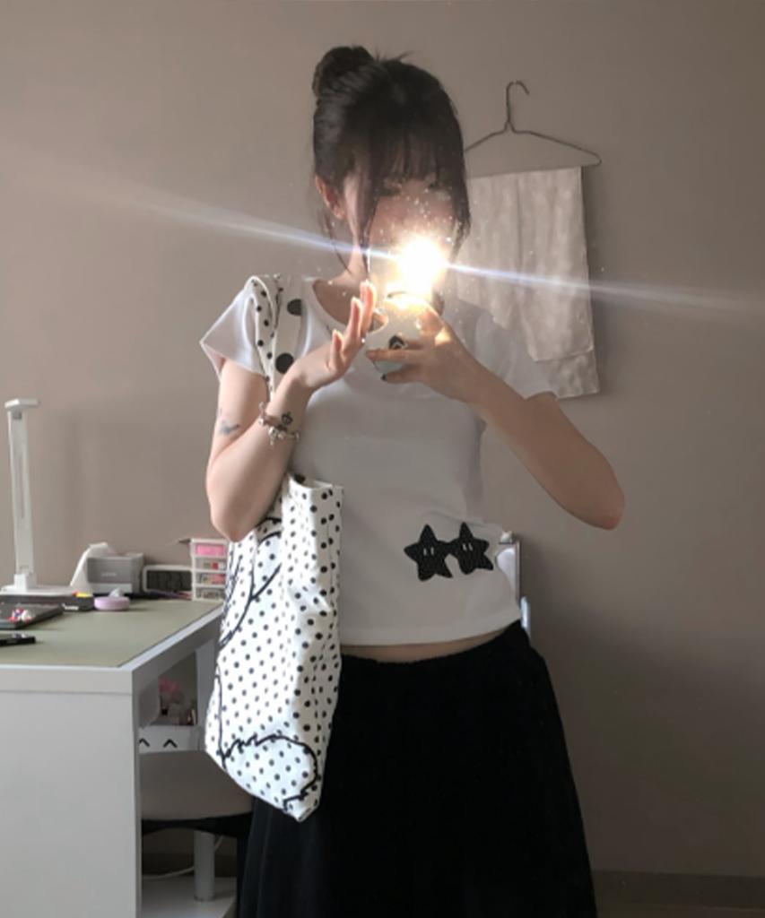 FUZZY SCAN Button Hold Hand Star Slim Short Sleeve