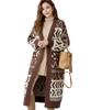 United Doors Ortega Pattern Long Knit Cardigan, Fall/Winter Outerwear, Gown, Casual Outerwear, Brown, 5A-D04-BRS