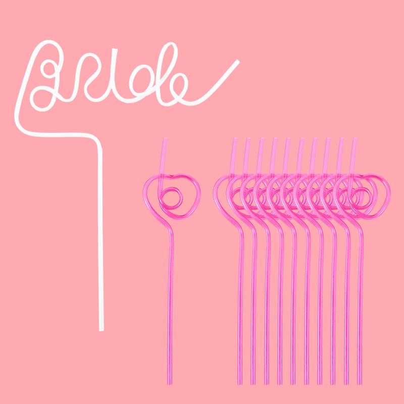 1set Bridal Shower Straws Love Heart Drinking Straw Bride To Be Wedding Decoration Bachelorette Hen Party Supply Team Bride Gift