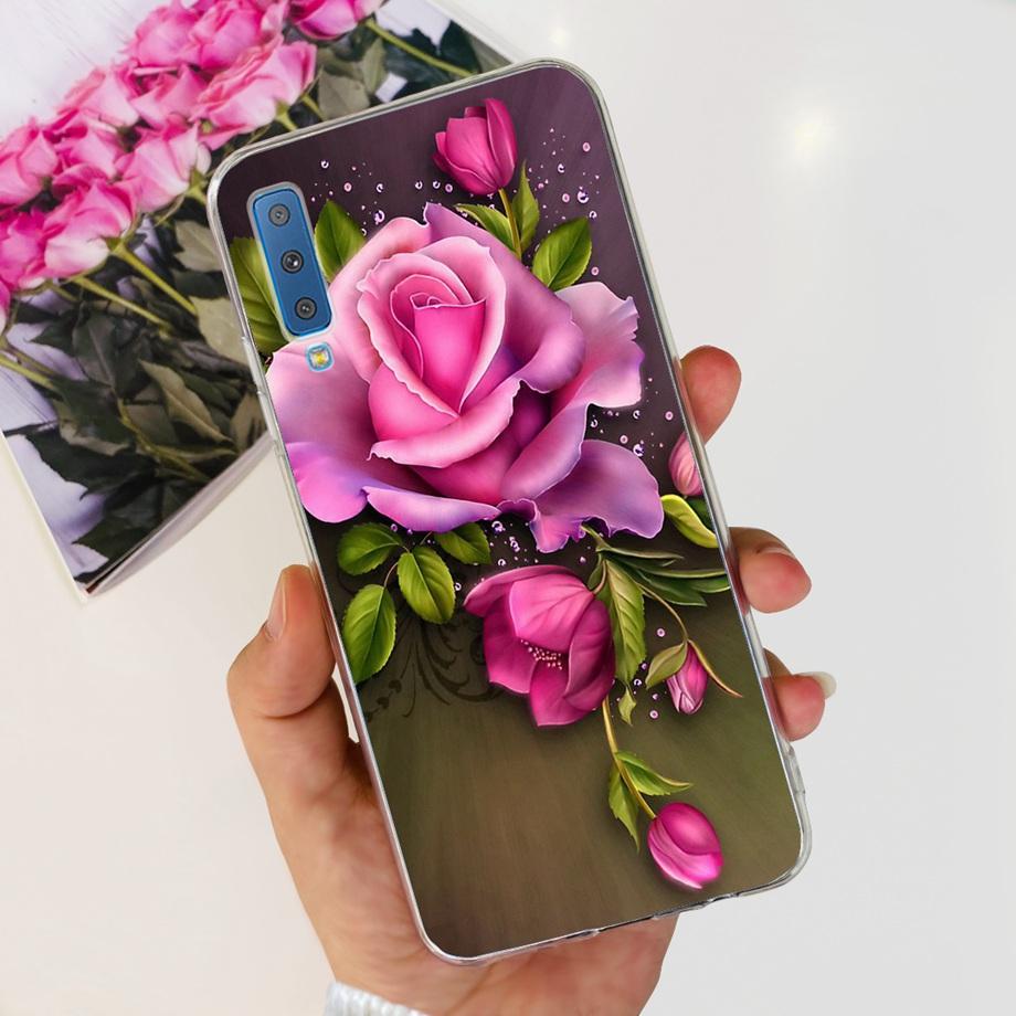 Luxuly Clear Silicone Back Cover For Samsung Galaxy A7 2018 Case 6.1" SM-A750F Bumper Fundas Soft TPU Women Fashion Rose Flower