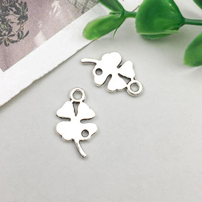 Antique Silver Alloy Four-Leaf Clover Pendant Charm for DIY Jewelry Making