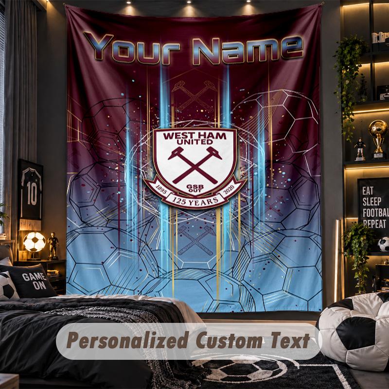 TapestryWest Ham United FC Custom Name Text Personalized Wall Hanging Tapestry Home Wall Decor
