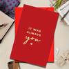 Red Cartoon-Themed Greeting Card | 'It Was Always You' Golden Lettering | Ideal for Valentine's Day, Birthdays & Anniversaries