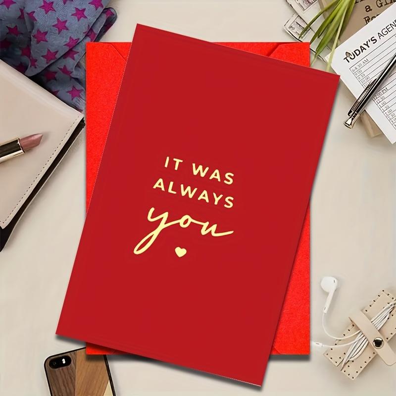 Red Cartoon-Themed Greeting Card | 'It Was Always You' Golden Lettering | Ideal for Valentine's Day, Birthdays & Anniversaries