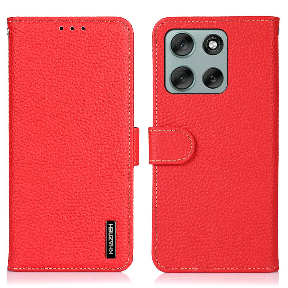

KHAZNEH For Motorola Moto G56 5G Case Genuine Cow Leather Flip Phone Cover