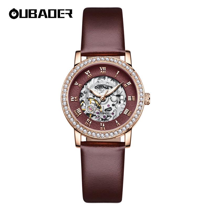 OUBAOER Women's Casual Mechanical Watch with Roman Numeral Dial, Waterproof Design