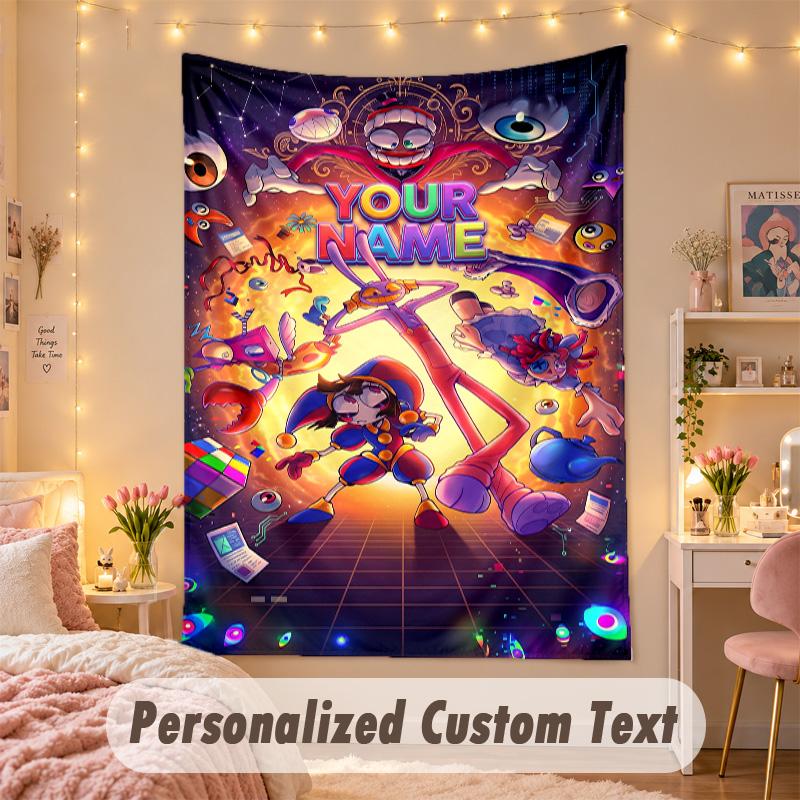 Custom Personalized Tapestry,The Amazing Digital Circus Print Custom Name Text Wall Art Hanging for Bedroom