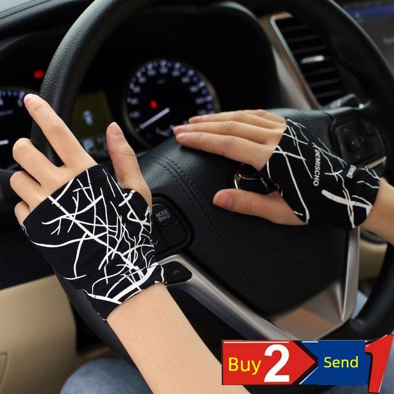 

Summer Half Finger Gloves Women s Tattoo Cover Scar Men s Thin Gloves Short Open Finger Driving Pure Cotton Writing Game Spider-Man Black One size