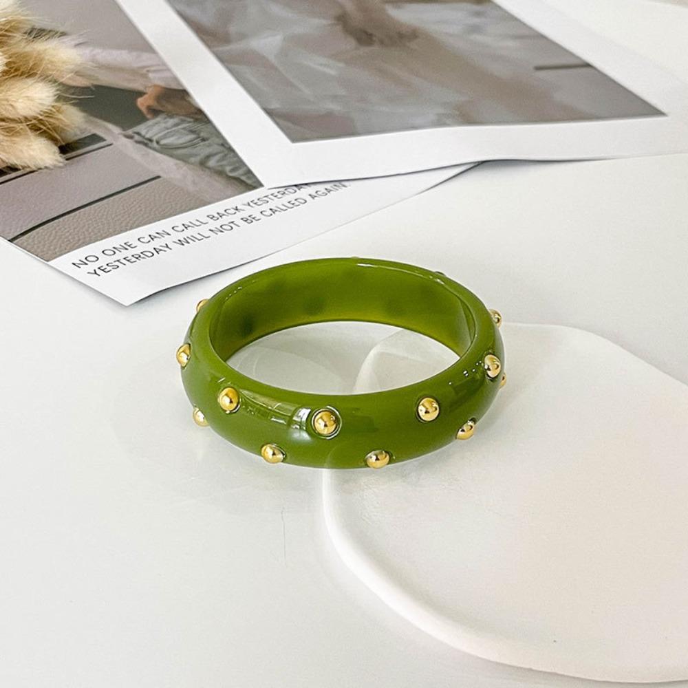 

Vintage Resin Bangle Punk Style Wide Bangle Metal Point Acrylic Bracelet Women Accessories ціан