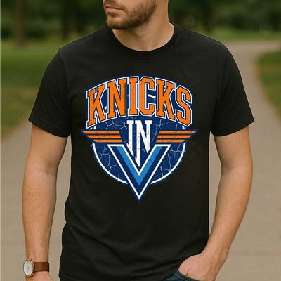 Vintage Knicks V Shirt Retro New York Basketball Fan Apparel Distressed Graphic Tee Madison Square Garden Sports Gift Unisex Cotton T-Shirt
