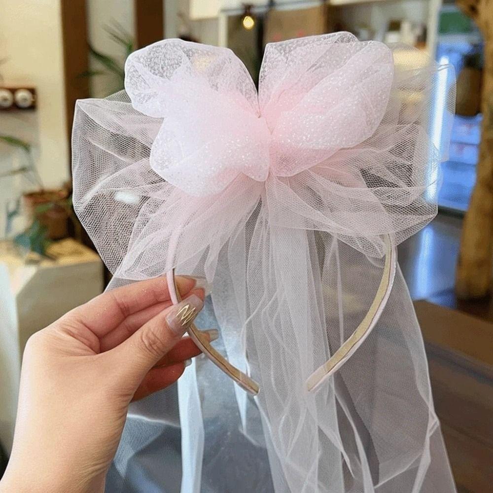 Flowing Girls Head Gauze Mesh Bridal Tulle Fashion Bow Veil Hair Hoop  Hair Accessories