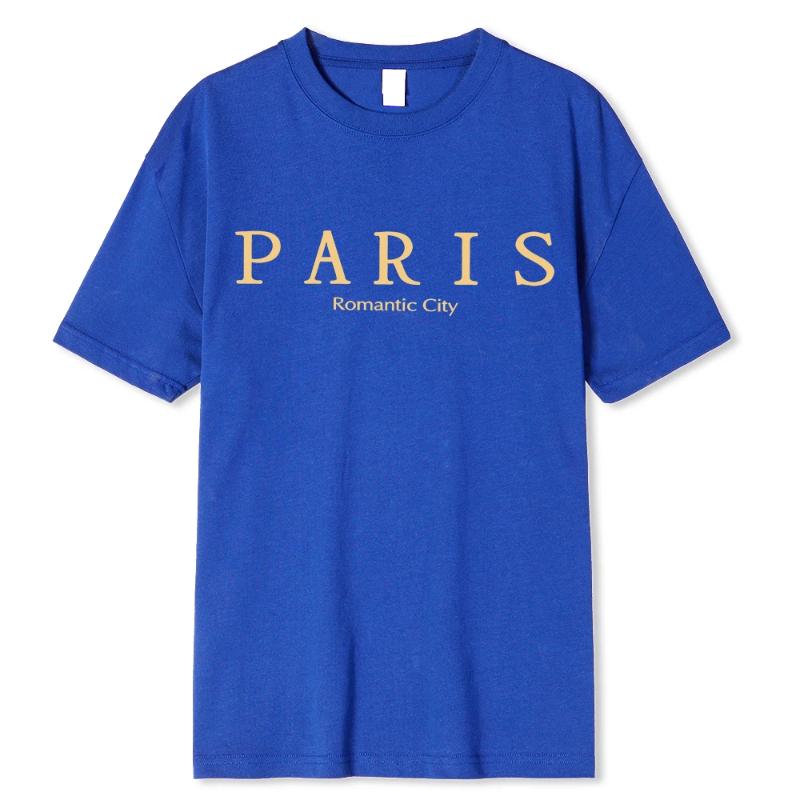 Paris Romantic City Letter Graphic Print Tees Men T-Shirt Summer Loose Clothing Loose Cotton Oversize Tshirt Street Soft Tops