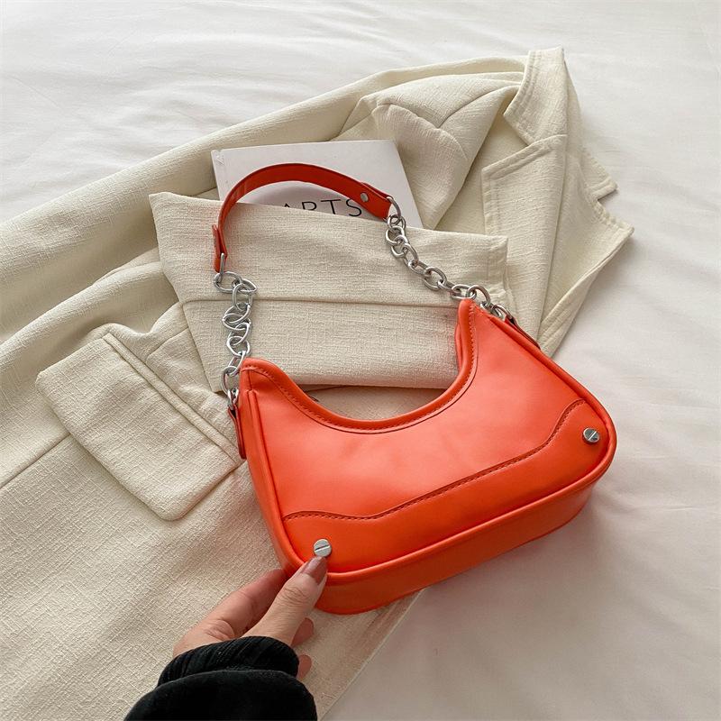 Solid Color Temperament Women's Bag In Summer New High Value Underarm Casual One Shoulder Side Cross Hand Crescent Bag