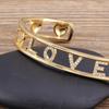 Nidin Romantic Love Letters Gold Color Bangle AAA Zircon Fashion Alphabet Charms Open Adjustable Jewelry Women Anniversary Gift