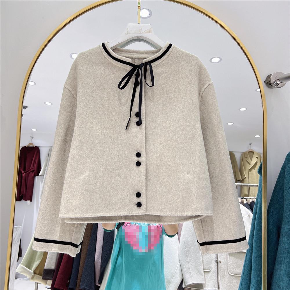 2024 Autumn/Winter French Chic Petite Double-Sided Cashmere Bow Coat