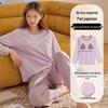 Women's Cute Cartoon Pajama Set: Striped Long Sleeve & Pants with Chest Pads - Perfect for Autumn, Winter, Spring, and Summer Homewear.