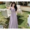 French Skinny Purple Seaside Dress 2026 Summer New Slim Bubble Sleeve Lotus Leaf Edge Collar Long Dress Women