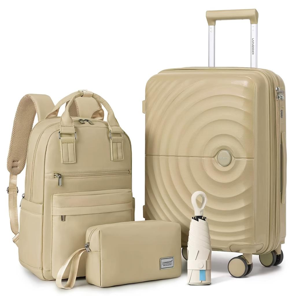 Elegant Purple Travel Set with 20" Carry On, Backpack, Bag & Umbrella, Lightweight Hard Shell Luggage with 360° Spinner Wheels