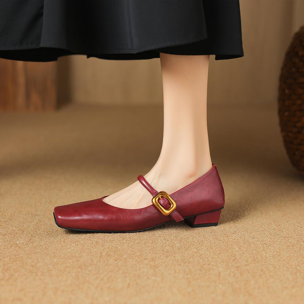 Spring Square Toe Thick Heel Fashionable and Comfortable Simple Women's Shoes Mary Jane Shoes