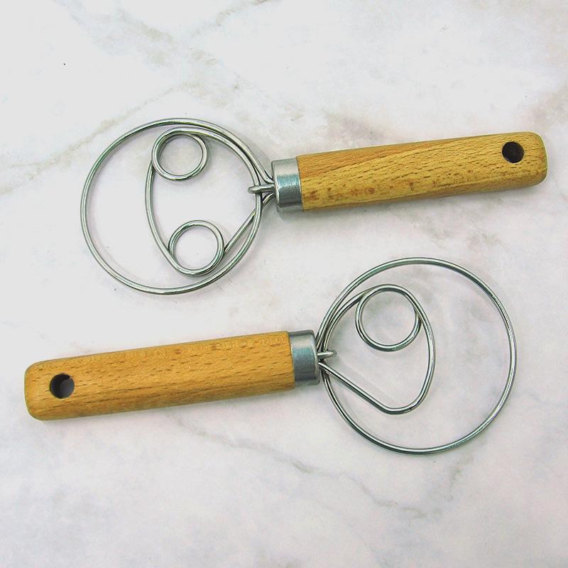Stainless Steel & Wood Dough Whisk Mixer for Kneading