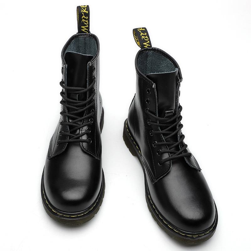 Vysoké Martensky Dámské Klasické Pevná Kůže Otevřený Okraj Korálkové Krátké Boty Pánské a Dámské Lesklé Kožené Boty Kulatá Špička Motocyklové Boty