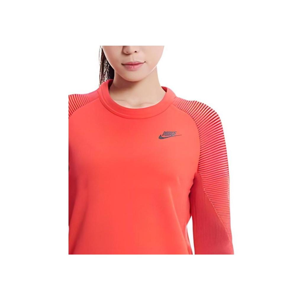 Nike Solid Color Small Logo Print Crew Neck Long Sleeve Sweatshirt Women Sweatshirt Red 809538-850