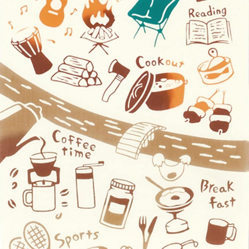 Miyamoto Kenema Tenugui Hand Chusen to Spend Your Camping 35 x 90 50186 Towel, Dyed, "How Time," Beige, Approx. cm,