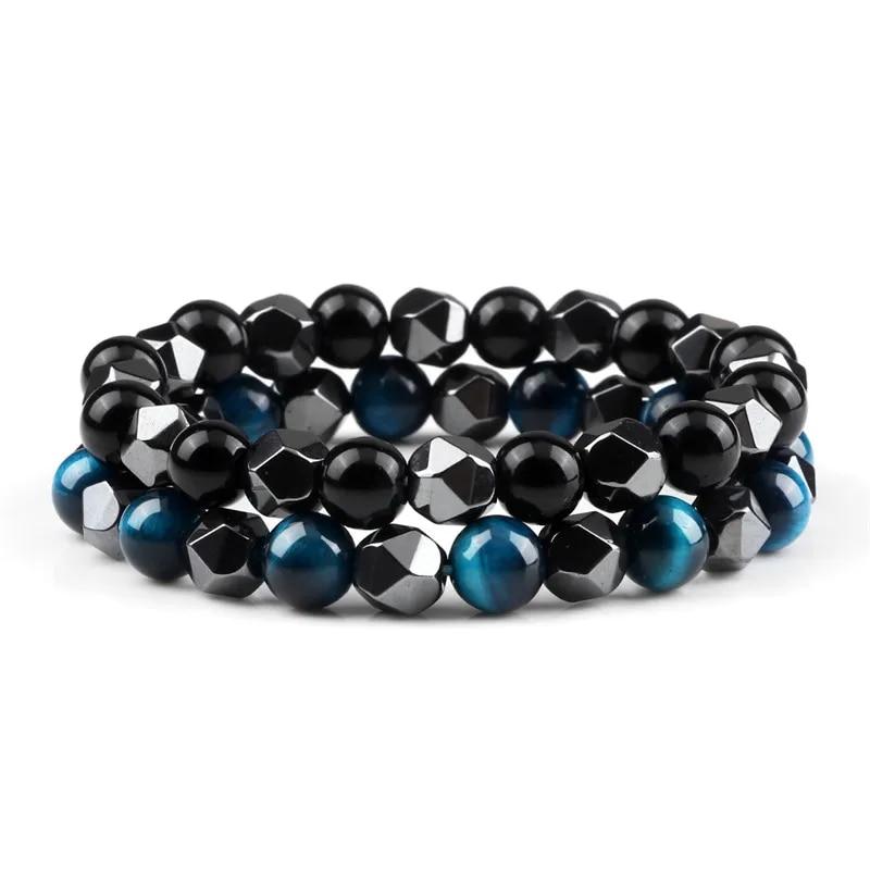 2 stücke Unregelmäßigen Hämatit Lava Stein Armband Männer Mode 8mm Natürliche Tigerauge Perlen Paare Armbänder für Frauen Freunde Schmuck