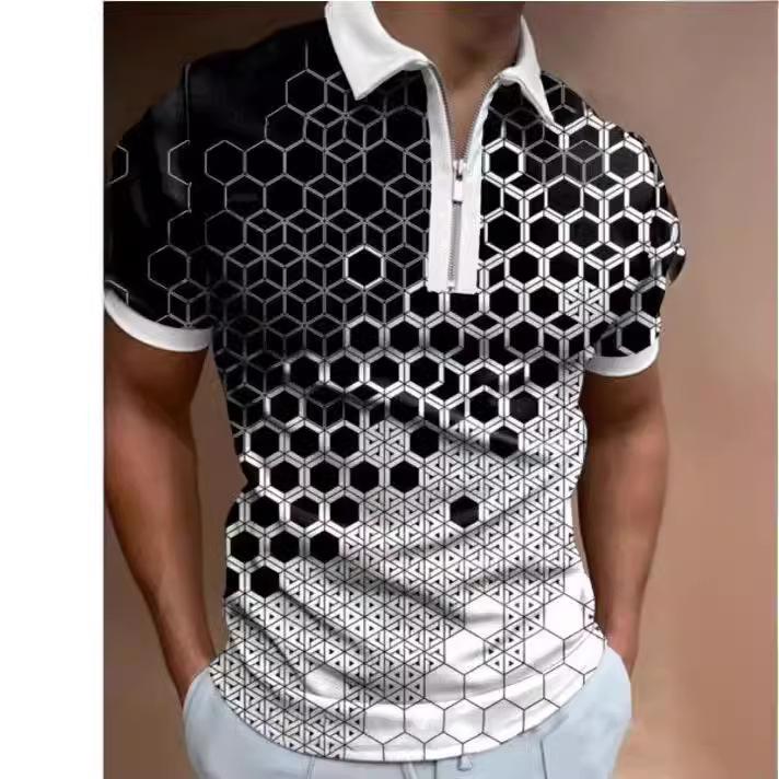 Tricou POLO pentru bărbați, cu rever și dungi, în carouri, la modă