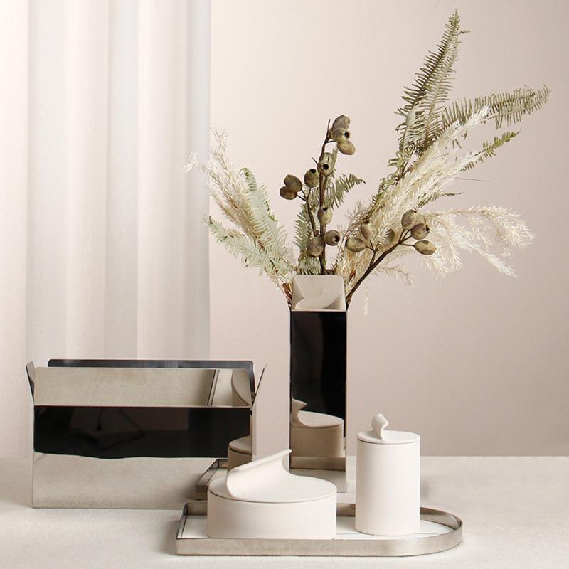 Minimalist Design Stainless Steel Metal Flower Vases High-end Vase Model Room Living Room Hotel Tabletop Flower Ware Ornaments