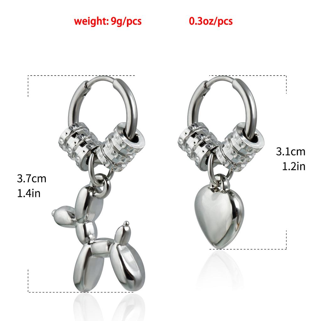 Cute Balloon Dog Asymmetry Heart Shape Pendant Earrings for Women Simple Metal Animal Earrings Punk Jewelry Wedding Gifts