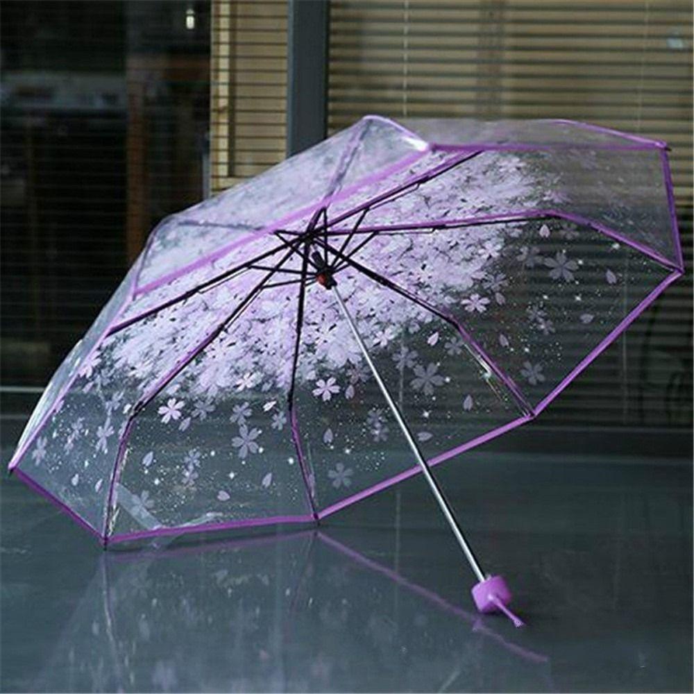 Funny Cherry Blossom Transparent Umbrella Windproof Manual Umbrella Folding Umbrella  Girl Gift