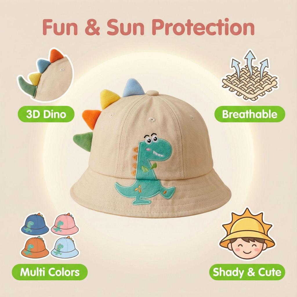 Spring/Summer Infant Bucket Sun Hat - Cute Dinosaur Design for Boys & Girls