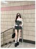 Korean Stripe Color Block Patchwork One-Shoulder Waist-Cinched Slimming Top for Women