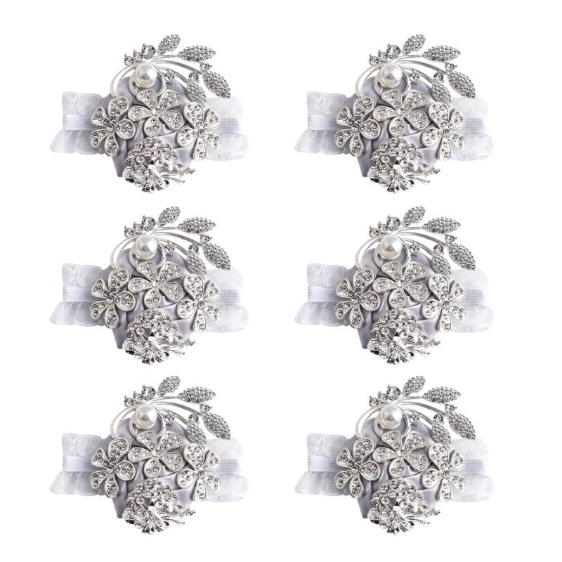 Elegant Pearls And Ribbon Wrist Flowers For Wedding Party Bridesmaids Groomsmen Bridal Showers Accessories