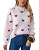 Heart Jacquard Round Neck Pullover Sweater for Women - Autumn/Winter Valentine's Day Style