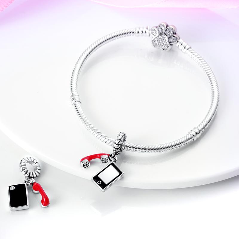 Authentic Charm Bead Charms Copper Creative Phone Handle Pendants Compatible With Charm Bead Charms Plata Bracelets for Women Jewellery Making Fine Gi