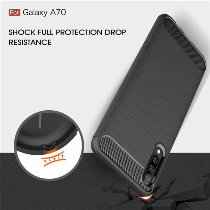 Coque pour samsung galaxy a70 , coque de protection avec absorption de choc et fibre de carbone (rouge)