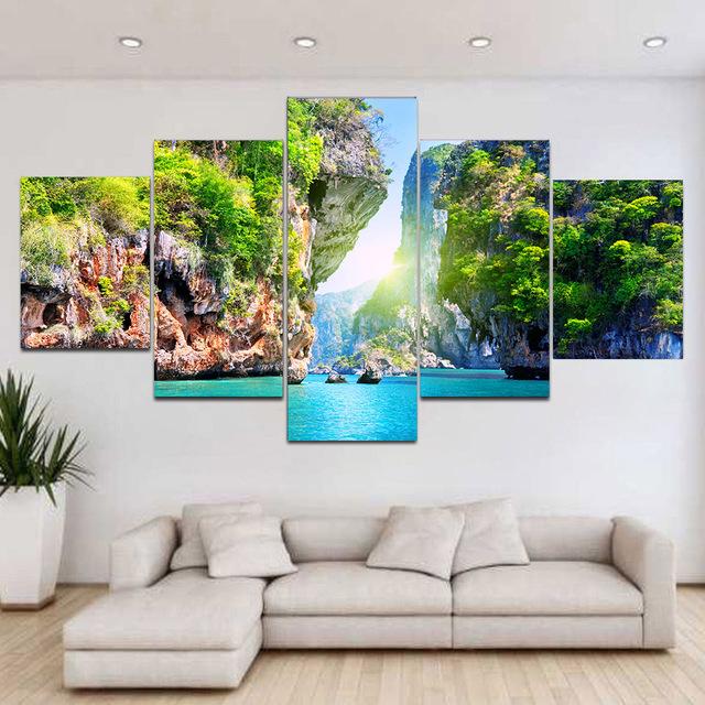 5 панелей пейзаж лавандовое поле горы солнечный свет холст картины постеры и принты — фото 10