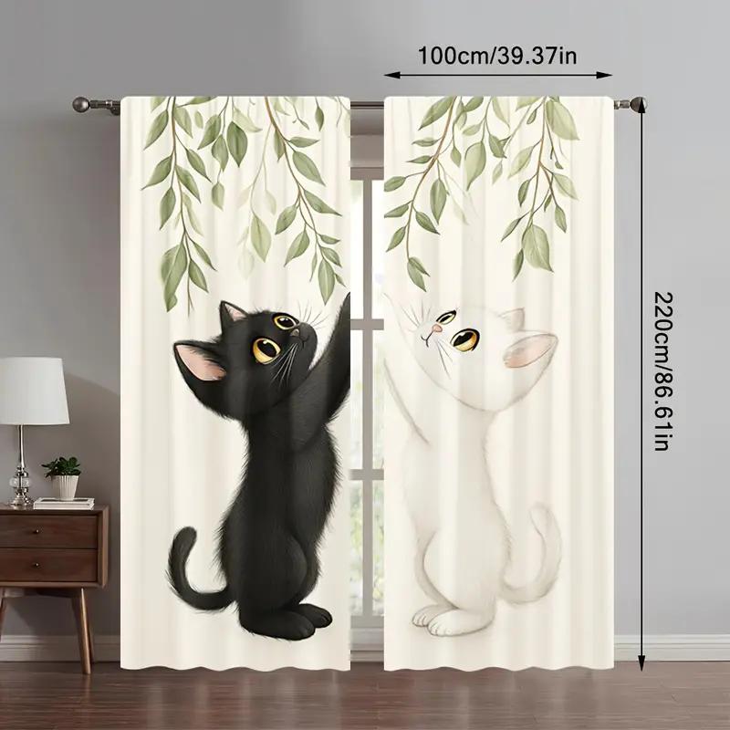 Set Of 2 Cat Print Curtains Pole Bag Bedroom Living Room Home Decoration Elegant Made Polyester Great Window Treatment