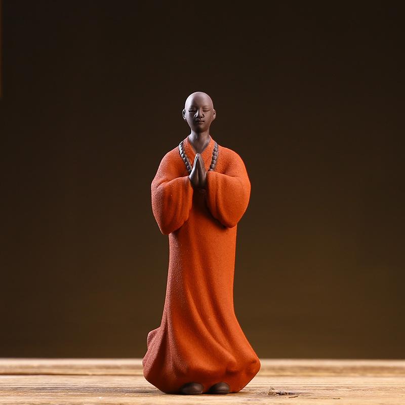 Zen Ceramic Purple Sand Boutique Tea, Pet Little Monk Figure Decoration, Creative Desktop Landscape Decoration