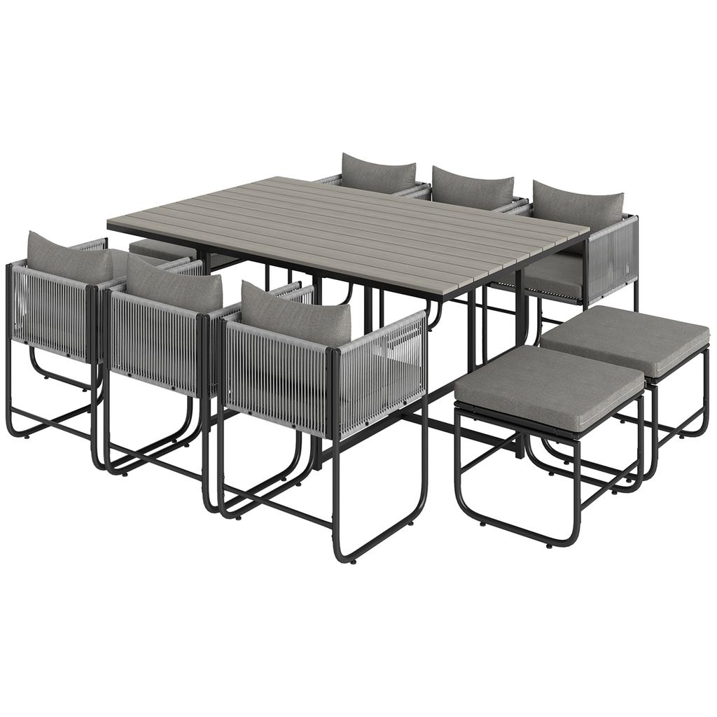 10 Seater Rattan Cube Garden Furniture Set, Rattan Dining Set with Cushions, Outdoor Dining Table and Chairs with 6 Armchairs, 4 Stools