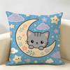 Cute Cartoon Cat Print Cushion Cover Natural Linen Organic Fabric Double-Sided Printing Breathable Perfect For Home Decor
