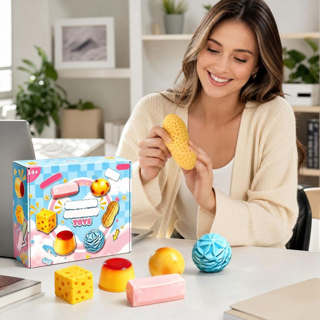 6-Piece Maltose Toy Set, Soft Assorted Shapes, Bouncy Sensory Toys with,, Potato and Designs