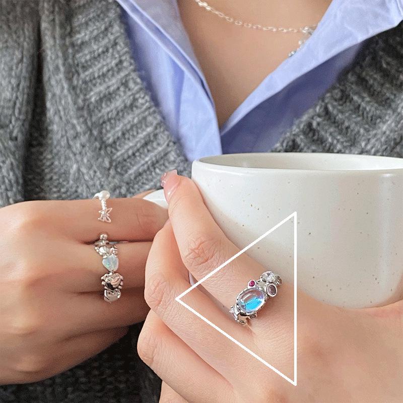 Korean S925 Sterling Silver Retro Design Ring for Women - Non-Fading, High-End Chain Style Finger Jewelry