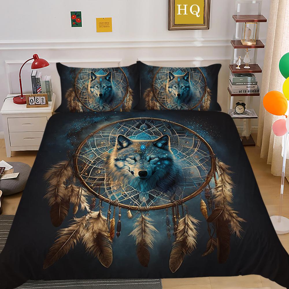 Wolf Printed Home Bedclothes King Size Microfiber Bedding Set Cover Man Soft High Quality Home Textiles