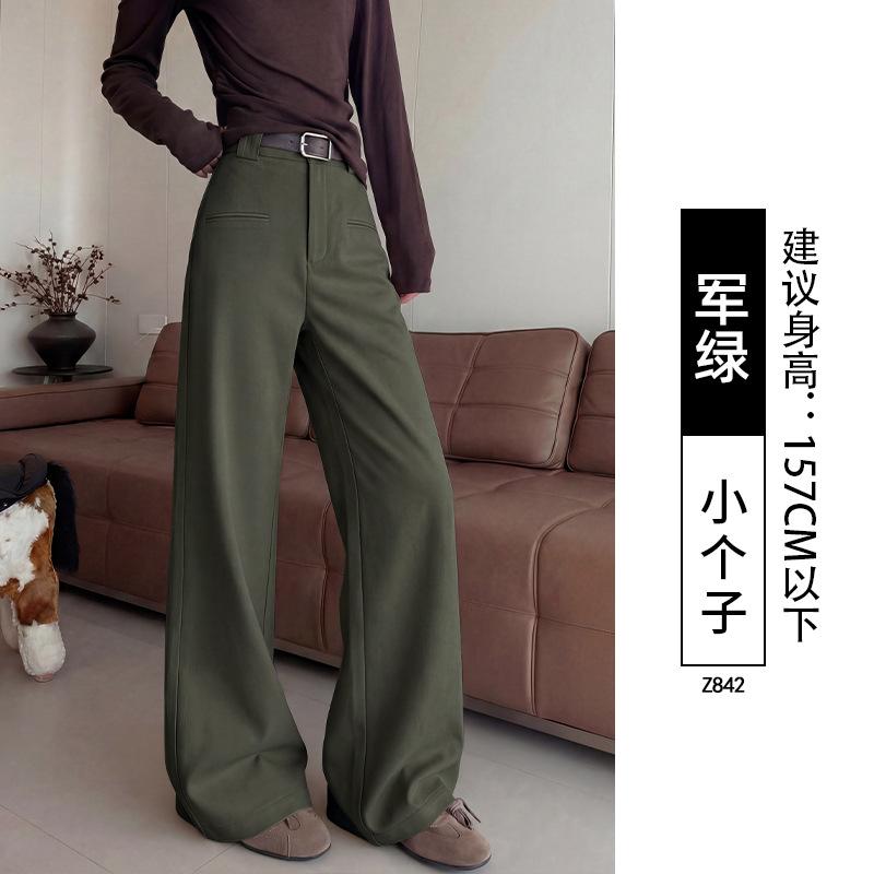 Khaki wide-leg pants women's pants 2026 new spring and autumn old money style plus size fat mm loose slimming suit pants